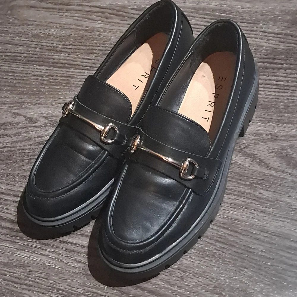 NWOB ESPIRIT Alina Horse Bit Loafers Black Faux Leather Y2K Chunky Sole Heel 7 - Picture 3 of 13